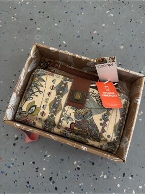 Sakroots Beige Owl & Floral Print Phone-Friendly Crossbody Wallet